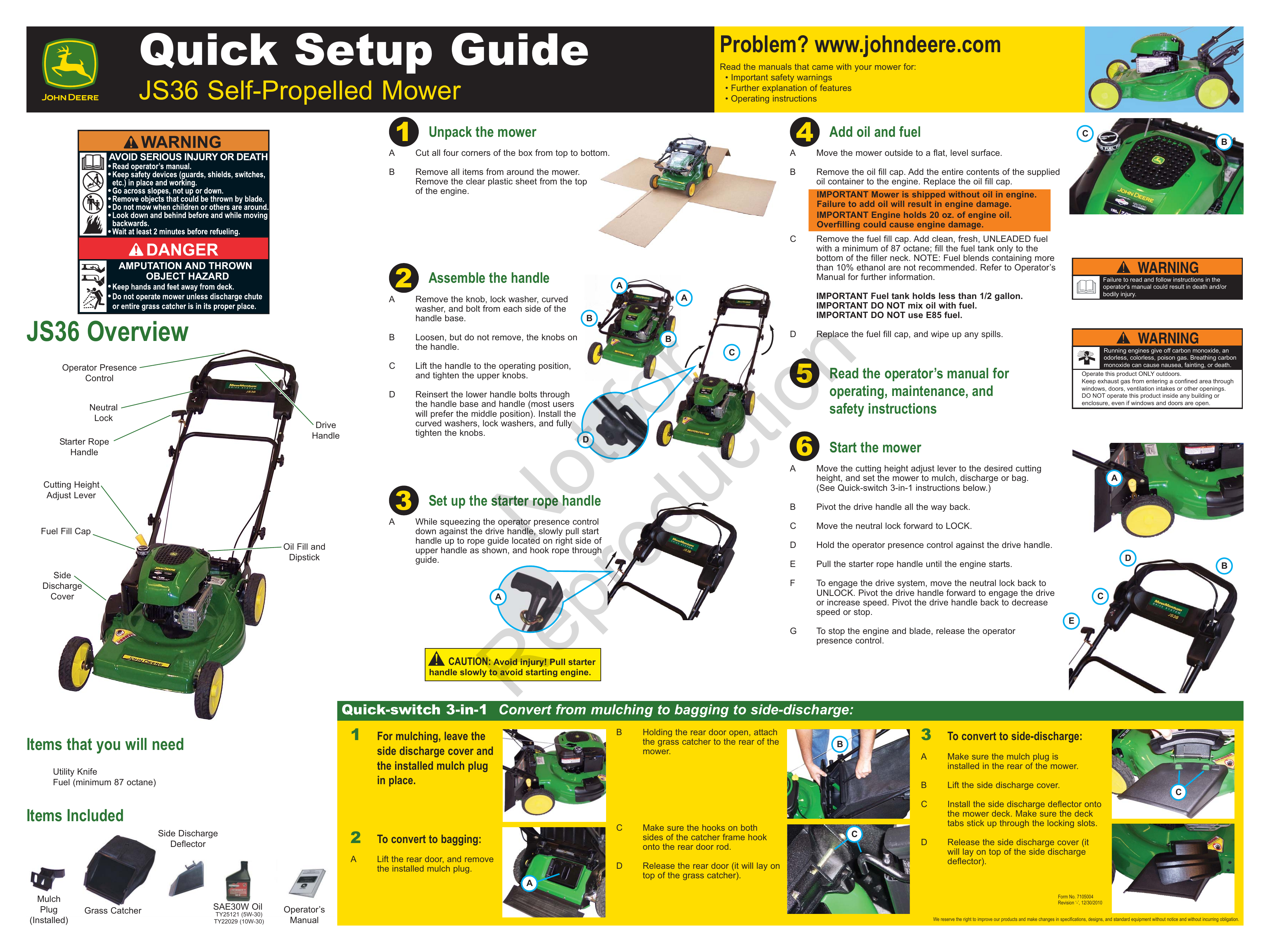 Simplicity JOHN DEERE JS36 WALKBEHIND MOWER AUSTRALIAN Quick