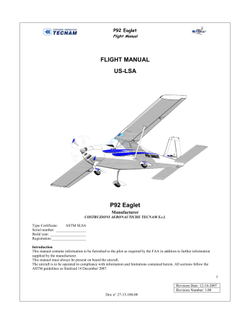 Tecnam P92 Eaglet Flight Manual | Manualzz