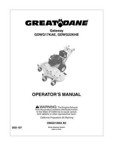 Great Dane Gdwg17kae Gdwg22khe Operator S Manual Manualzz
