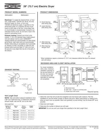 Roper RED4440V Dimensions | Manualzz