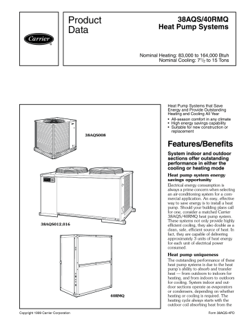 Carrier 38AQS012, 38AQS016, 40RMQ Product Data | Manualzz