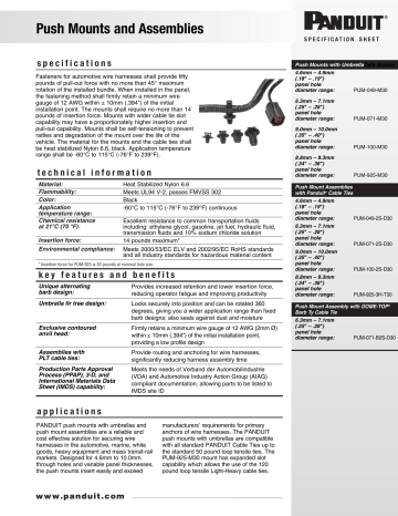 Panduit PUM-049-2S-D30 Cable Tie Mount Specification Sheets | Manualzz