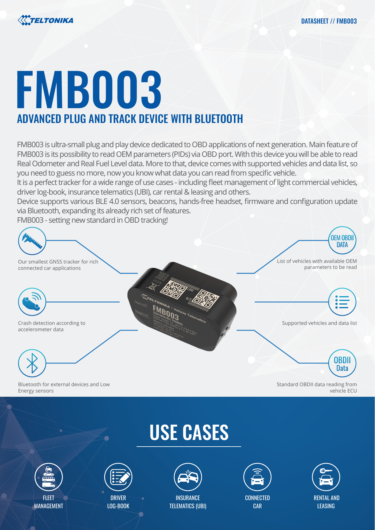 Teltonika FMB001 Plug and Track Real-time Tracker with GNSS GSM and Bluetooth 