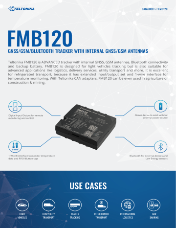 Teltonika FMB120 GNSS/GSM/Bluetooth Tracker Datasheet | Manualzz