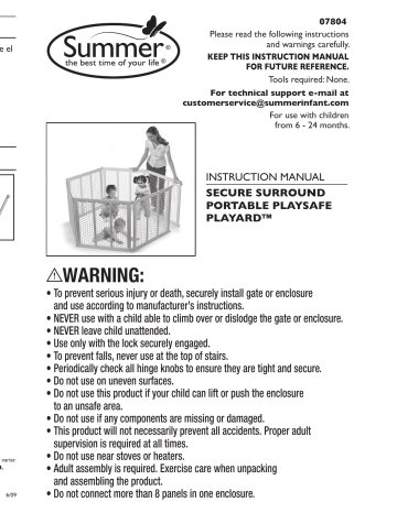 Summer 7804 Instruction Manual Manualzz Summer 7804 Instruction Manual Manualzz, Summer Infant Secure Surround 6 Panel Playsafe Playard Instructions