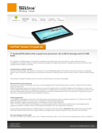 TrekStor SurfTab® breeze 7.0 quad 3G Datasheet | Manualzz