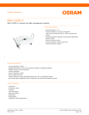 Osram DALI LS/PD CI Data Sheet | Manualzz