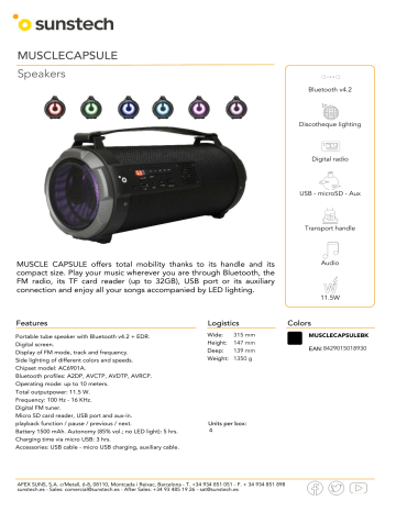 Sunstech MUSCLECAPSULE Bluetooth speaker Product sheet | Manualzz