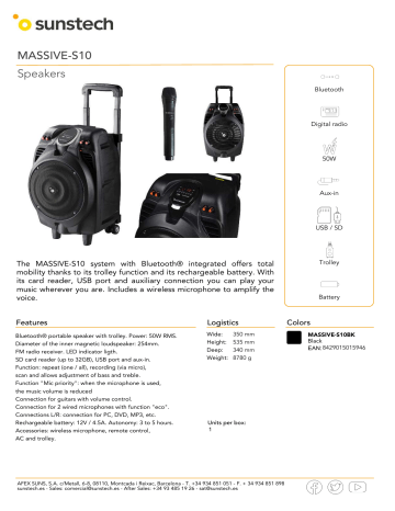 Sunstech MASSIVE-S10 Bluetooth speaker Product sheet | Manualzz