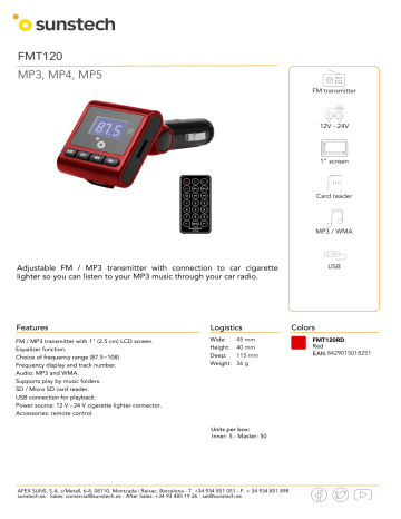 Sunstech FMT120 MP3 and MP4 Product sheet | Manualzz