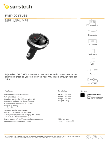 Sunstech FMT400BTUSB MP3 and MP4 Product sheet | Manualzz