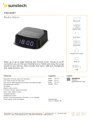 Sunstech FRD40BT Radio-alarm Product sheet | Manualzz