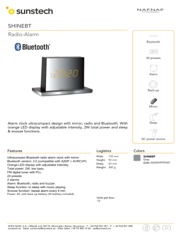 Sunstech SHINEBT Radio-alarm Product sheet | Manualzz