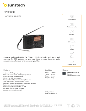 Sunstech RPDS800 Portable radio Product sheet | Manualzz