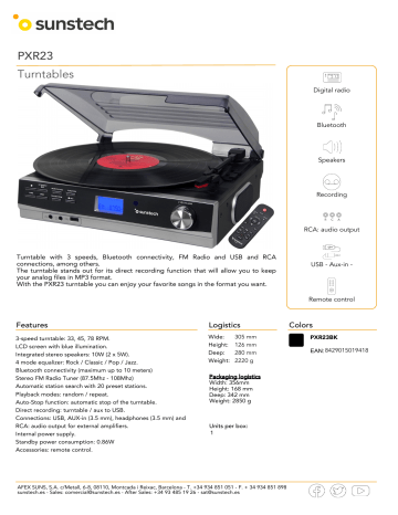 Sunstech PXR23 Turntable Product sheet | Manualzz