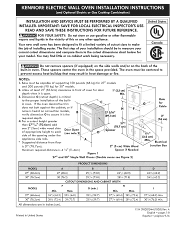 Kenmore Elite 79048089000 Wall Oven installation Guide | Manualzz