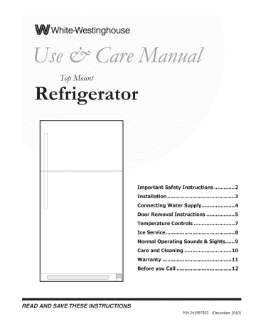 White-Westinghouse WWTR1802KWC Refrigerator Owner's Manual | Manualzz