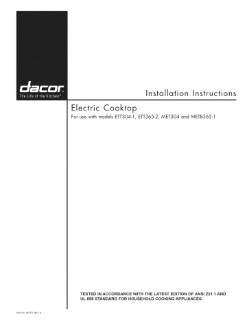 Dacor ETT304S Cooktop installation Guide | Manualzz