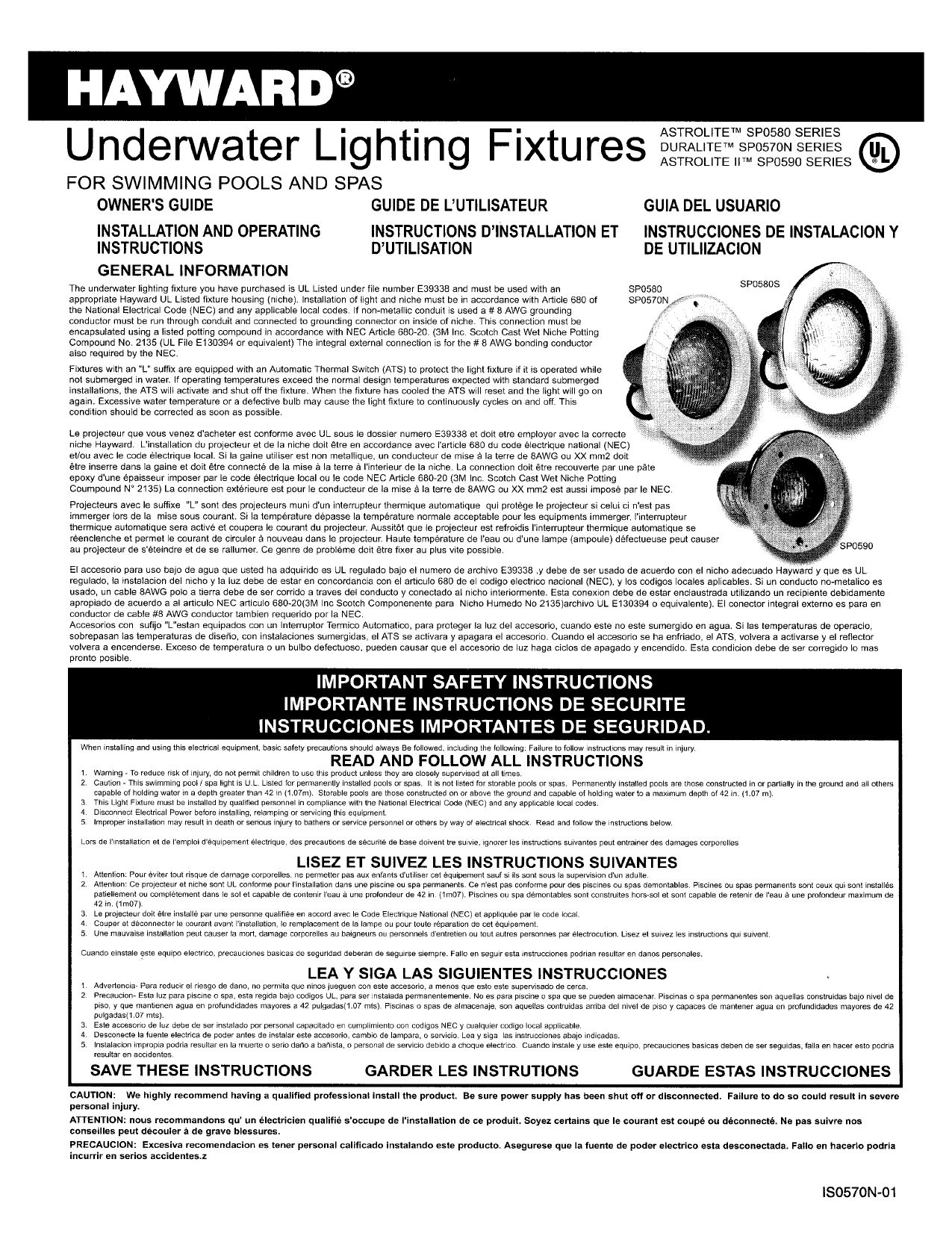 Hayward AstroLite Pool Lighting Manual | Manualzz