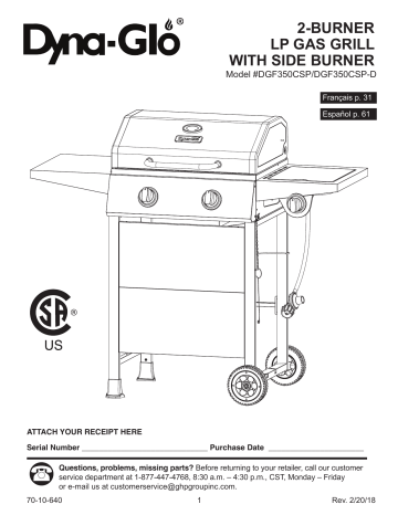 Dyna-glo DGF350CSP Bbq And Gas Grill Owner's Manual | Manualzz