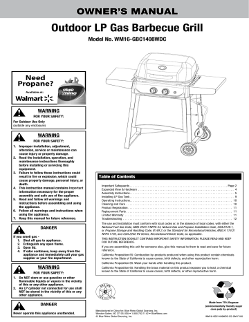 Revoace WM16-GBC1408WDC Bbq And Gas Grill Owner's Manual | Manualzz