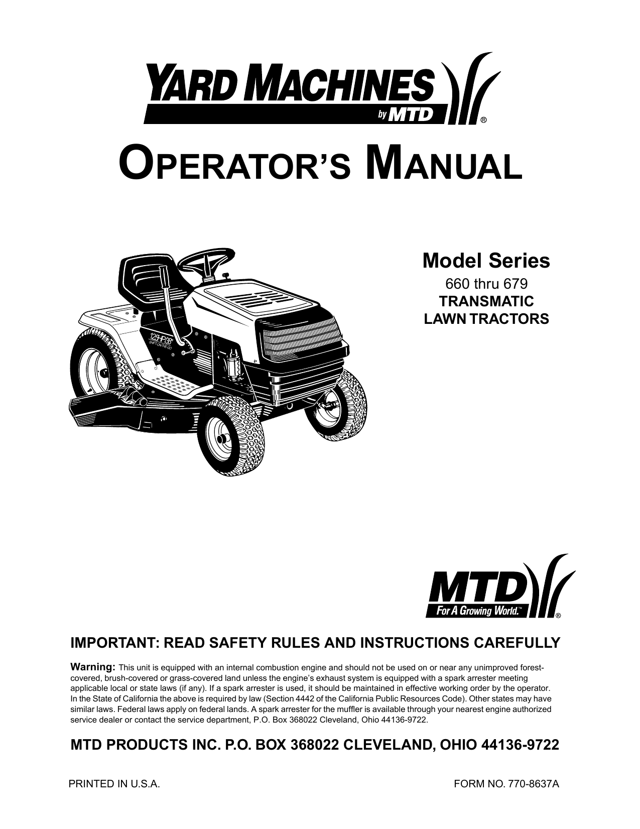 Yard machine deals manual