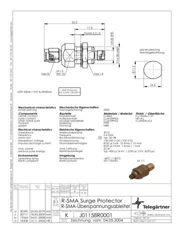Telegaertner 100024837 R-SMA surge suppressor Datenblatt | Manualzz