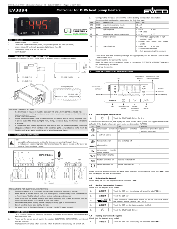 EVCO EV3B94N9 Controller Instructions Sheet | Manualzz