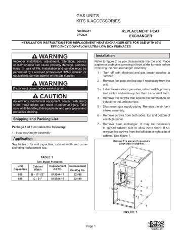 Lennox Replacement Heat Exchanger Kits For 80% Ultra Low Nox Furnaces ...