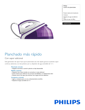 Philips HI5919/30 Centro de planchado Hoja de datos del producto | Manualzz