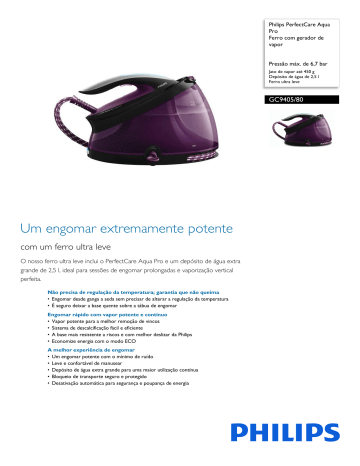 Philips GC9405/80 PerfectCare Aqua Pro Ferro com gerador de vapor Folha ...