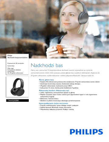 Philips TAH5205BK/00 Słuchawki bezprzewodowe Kartę produktu | Manualzz