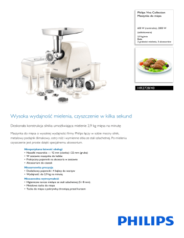 Philips HR2728/40 Viva Collection Maszynka do mięsa Kartę produktu ...