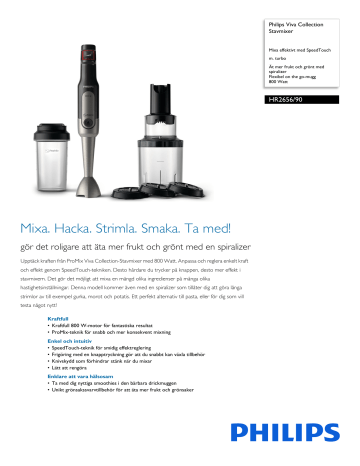 Philips Viva Collection HR2656/90 frullatore Frullatore ad immersione Nero, Acciaio spazzolato 800 W