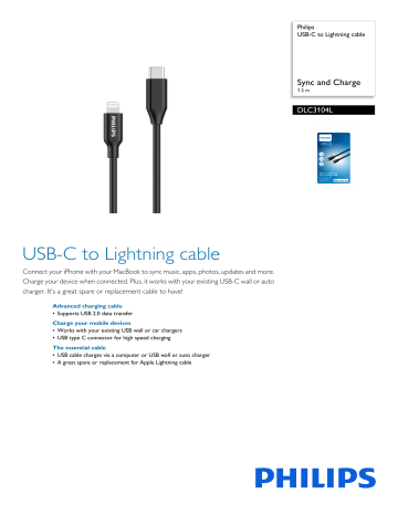 Philips DLC3104L/03 USB-C to Lightning cable Product datasheet | Manualzz