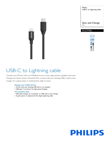 Philips DLC3106L/00 USB-C to Lightning cable Product datasheet | Manualzz