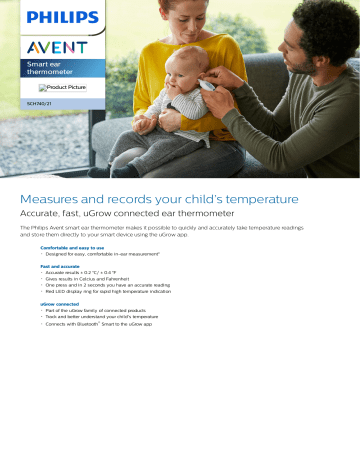 Avent SCH740/21 Avent Smart ear thermometer Product datasheet | Manualzz