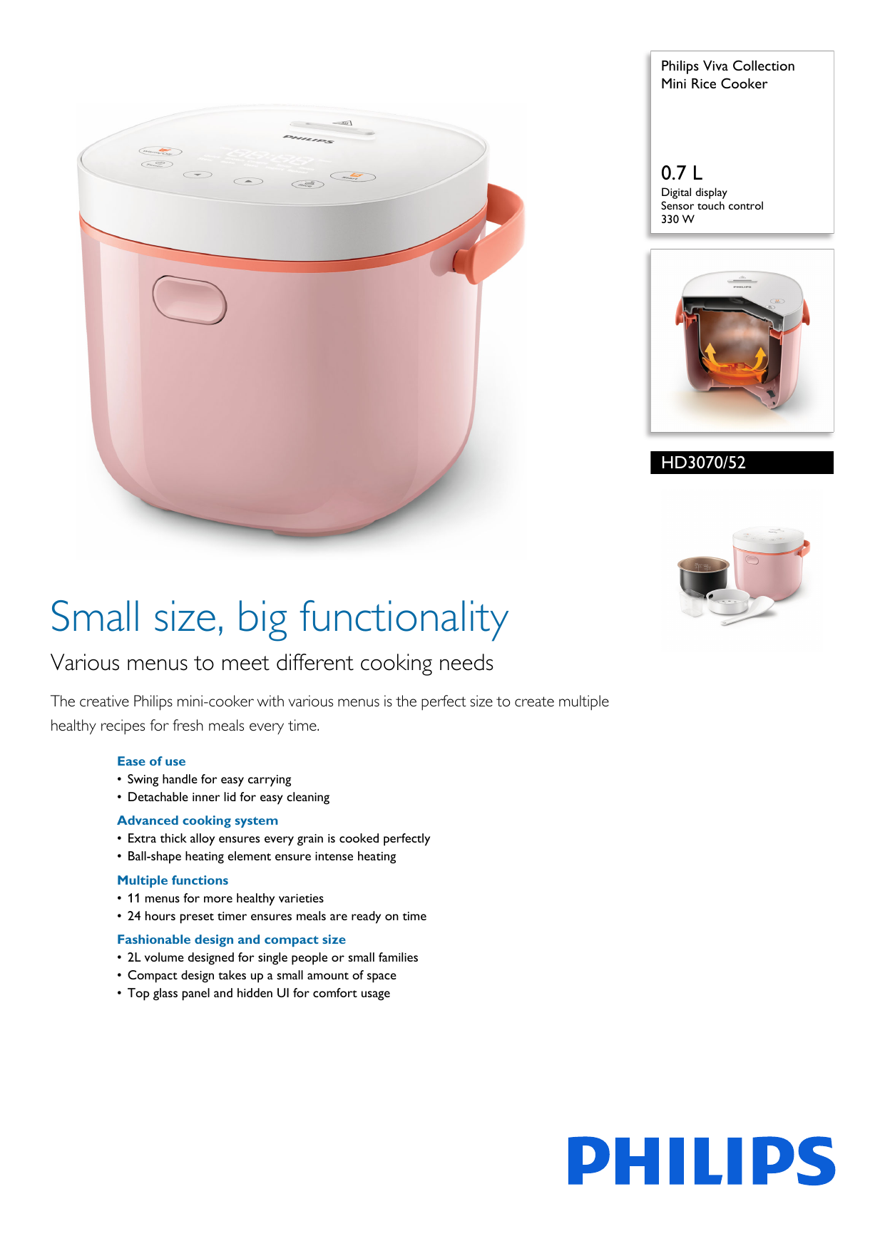 Viva Collection Mini Rice Cooker HD3070/50