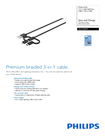 Philips DLC5204T/00 3-in-1 cable:Lightning, USB-C, Micro USB Product datasheet | Manualzz