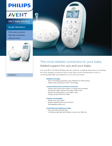 Avent SCD560/01 Avent Audio Monitors DECT Baby Monitor Product datasheet | Manualzz