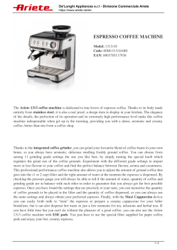 Ariete 1313 ESPRESSO COFFEE MACHINE Product sheet