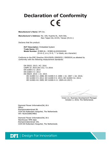 Dfi EC800-AL CE Certification | Manualzz