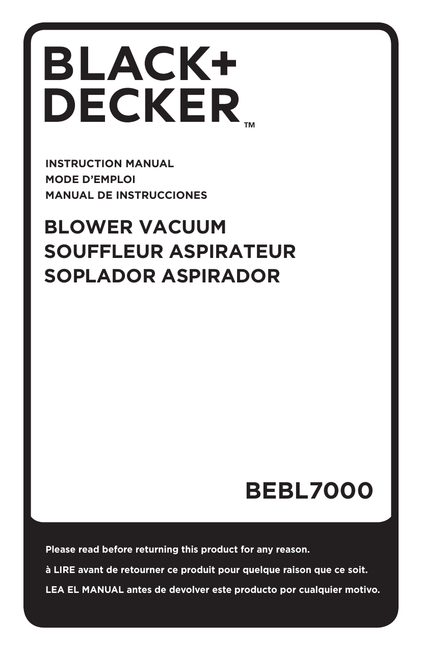 BLACK DECKER BEBL7000 Blower Vacuum BEBL7000 User manual Manualzz