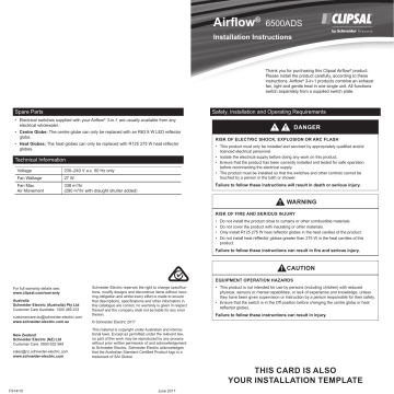 CLIPSAL Airflow 6500ADS Installation Guide | Manualzz