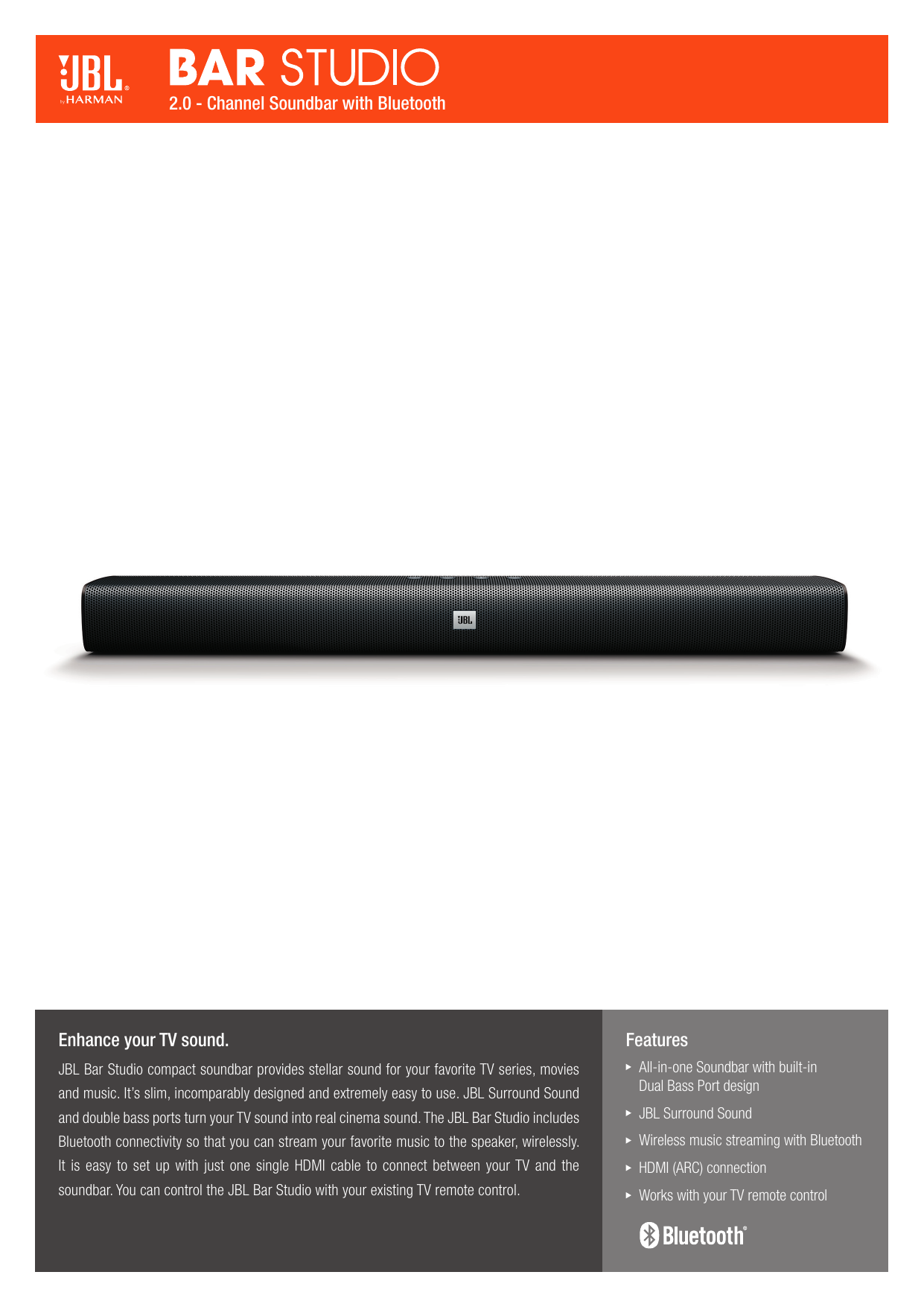 Jbl soundbar deals 2.0 manual