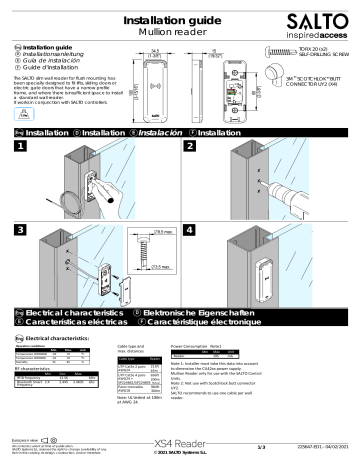 SALTO XS4 2.0 Mullion Reader Installation Guide | Manualzz
