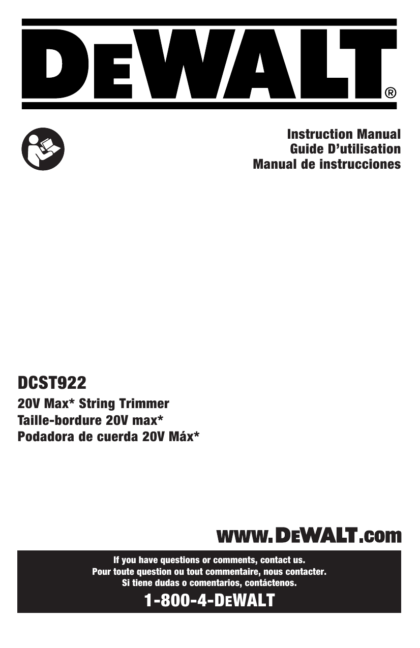 DeWalt 20V Max String Trimmer DCST922 Instruction manual Manualzz