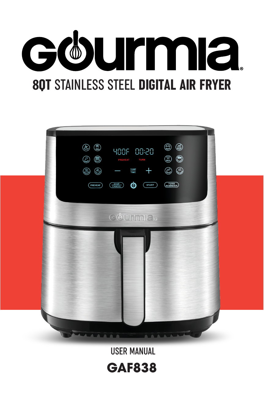 Gourmia 8QT Stainless Steel Digital Air Fryer - (GAF838)