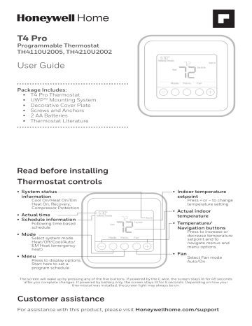 Honeywell Home T4 Pro Thermostat User Manual | Manualzz