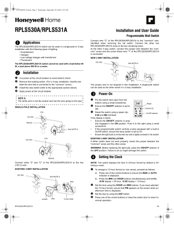 Honeywell Programmable Wall Switch Installation Guide | Manualzz